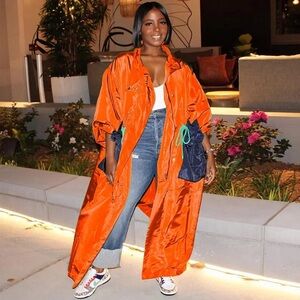 Drawstring long trench